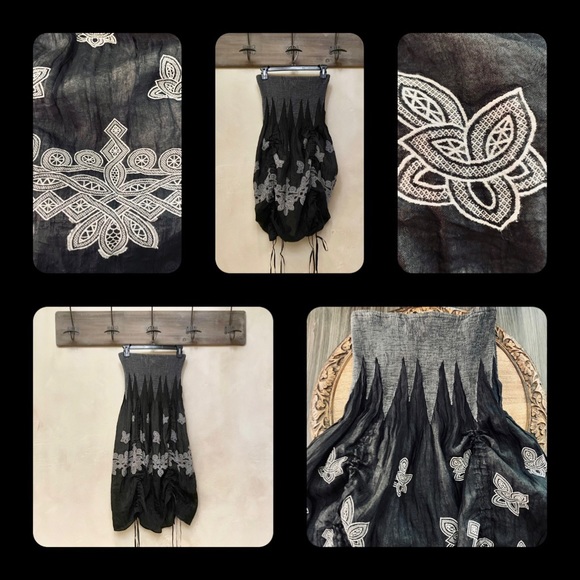 Lapis Dresses & Skirts - 🪶3/$35 New! LAPIS Charcoal Embroidered Celtic Pleated Strapless Dress-S/M